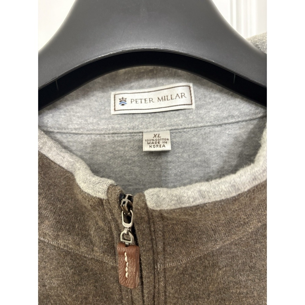 Peter Millar Vest Mens XL 100% Cotton Knit 1/4 Zip Mock Neck Brown - Picture 3 of 9